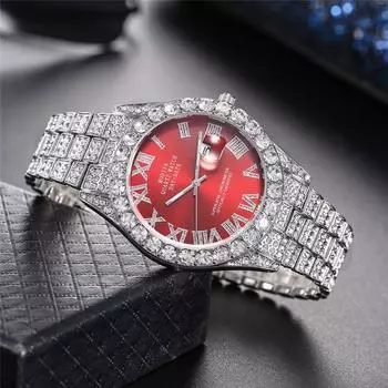 Женские часы со стразами, стальной браслет, премиальное ощущение, календарь, римские цифры, кварцевые часы с гипсолюбикой 1.7*24CM