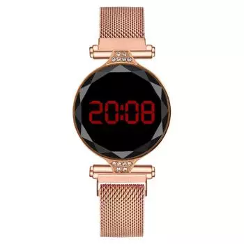 Женские часы со светодиодами, инкрустированные бриллиантами, женские часы, кварцевые часы Milan с сетчатым ремешком, женские часы, обработка, настройка красный