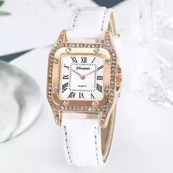 Женские часы Starry Watch с кожаным ремешком, высокое качество, женские, горячая распродажа, квадратные, популярные, кварцевые, наручные часы, часы с бриллиантовым циферблатом, женские бусины коричневый