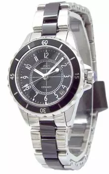 Женские часы TECHNOS с керамическим черным циферблатом, в комплекте инструмент для регулировки ремня, серебристый/черный TSL918TB-SET [Товар] чёрный