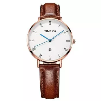 Женские часы TIME100, Тонкий циферблат, Стильные, Кожаный ремешок, Дата, Водонепроницаемые, 3-BAR, Простые, Деловые, Аналоговые, Популярные, Подарок, Милые, Для экзаменов, Для 20-летних,