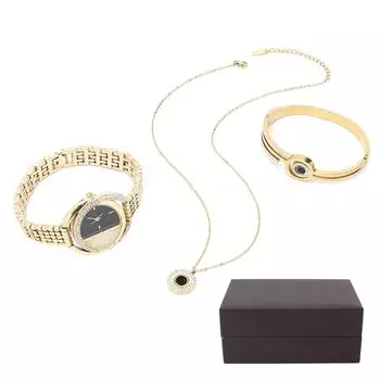 Женские часы в деловом стиле, браслет, ожерелье, комплект, подарок на годовщину, день рождения, комплект ювелирных изделий, золото