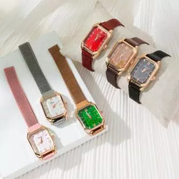 Женские часы Yousheng с кварцевым механизмом, квадратным циферблатом, магнитным сетчатым ремешком, римскими цифрами, высокой точностью, женские повседневные наручные часы для датирования