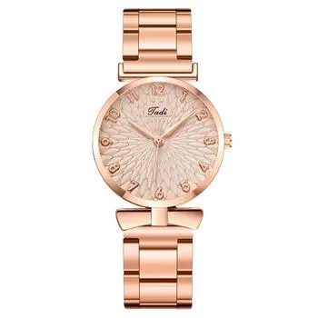 Женские часы Женские часы Цифровые Подсолнух Лук Стальной Ремень Модные часы Кварцевые часы розового золота