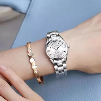 Женские часы, женские водонепроницаемые наручные часы, серебряные часы из нержавеющей стали, роскошные деловые кварцевые наручные часы из металла, аналоговый циферблат из страз синий