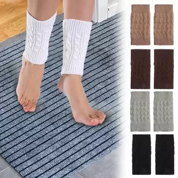 Женские чехлы для ног, сапоги, носки, теплые зимние, эластичные, вязаные, шерстяные, вязаные крючком чёрный