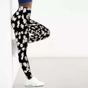 Женские черные эластичные леггинсы с принтами хризантем для йоги, фитнеса, бега в тренажерном зале, спортивные брюки для активного отдыха XS белый