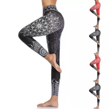 Женские черные эластичные леггинсы с принтами лотоса для йоги, фитнеса, бега в тренажерном зале, спортивные брюки для активного отдыха XS чёрный