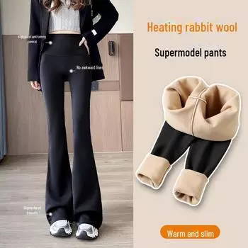 Женские черные бархатные расклешенные штаны для йоги - увлажняющие, утягивающие, повседневные леггинсы на осень/зиму M, Regular, thin серый