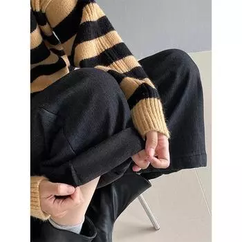 Женские черные бархатные узкие прямые джинсы Jiangzuo с высокой талией - универсальные для зимы S