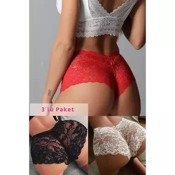 Женские черные белые красные трусики-стринги из 3 кружевных стрингов