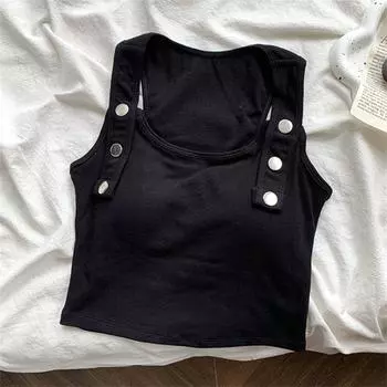 Женские черные белые майки без рукавов футболки для женщин укороченные топы повседневные жилеты для девочек Y2K однотонные топы M