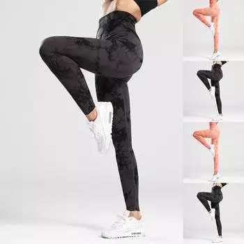 Женские черные дымчатые принты, эластичные леггинсы для йоги, фитнес-бег, спортивные брюки для активного отдыха XS чёрный