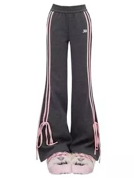 Женские черные готические брюки-клеш, мешковатые спортивные штаны Y2k, уличная одежда Harajuku, эстетические брюки на шнуровке, винтажные брюки, одежда 2000-х годов S серый