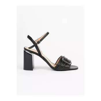 Женские черные кожаные босоножки на каблуке Isabel Комфортные повседневные качественные стильные легкие сандалии