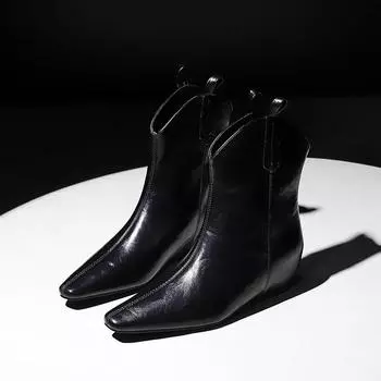 Женские черные кожаные ботильоны в стиле ретро, женские ботинки в стиле вестерн, увеличенный внутренний каблук, коричневые квадратные носки, осенние женские лаконичные туфли 34