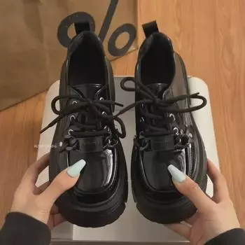 Женские черные кожаные лоферы JK — британский стиль, толстая приподнятая подошва, универсальная модель в стиле ретро, новинка весны и осени 2024 г. 37