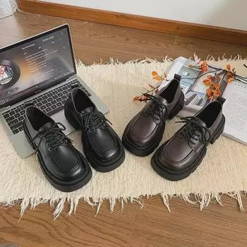 Женские черные кожаные мокасины Mary Jane 2024 года: Британский стиль на толстой подошве — идеально подходит для осенних юбок. 36 чёрный