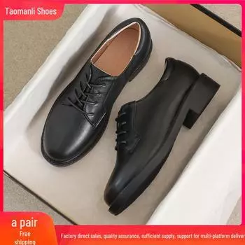 Женские черные кожаные мокасины на среднем каблуке: Британский стиль, мягкая подошва, осень 2025 г. 38