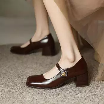 Женские черные кожаные туфли на высоком каблуке в стиле ретро 34 чёрный