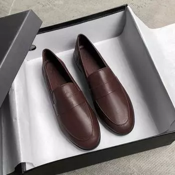 Женские черные кожаные туфли в британском стиле 2022 г., универсальные туфли на плоской подошве, размер 41-43. 37 коричневый