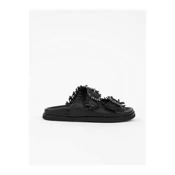 Женские черные кожаные вязаные тапочки Bella, удобные повседневные качественные стильные легкие сандалии