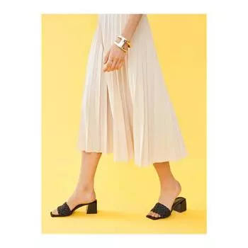 Женские черные кожаные вязаные тапочки на каблуке, удобные повседневные качественные стильные легкие сандалии