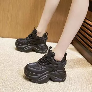 Женские черные кроссовки Dad на толстой подошве весна/осень 2025 г.: Увеличивающая рост, универсальная, повседневная спортивная обувь Size 38 бежевый