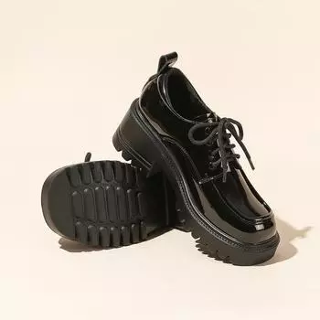 Женские черные лоферы из натуральной кожи на шнуровке, массивные — осень/зима 2024 г., британский стиль 40