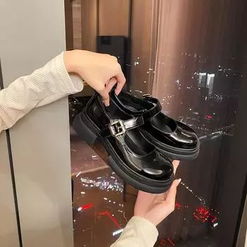 Женские черные лоферы Мэри Джейн в студенческом стиле на толстой подошве и каблуке — французский шик на весну и осень 2023 г. 38