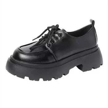 Женские черные лоферы, весенние дизайнерские повседневные кожаные оксфорды, туфли на плоской платформе, туфли-лодочки без застежек 40 чёрный