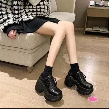 Женские черные мокасины весна осень женская мода платформа со шнуровкой туфли-лодочки повседневные женские туфли Мэри Джейн Лолита на высоком толстом каблуке 7 см 35