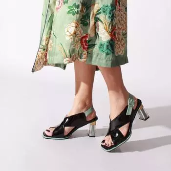 Женские черные мятные туфли на каблуке из лакированной кожи Вечерние модельные туфли