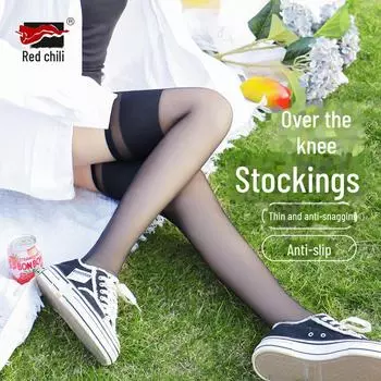 Женские черные нескользящие носки Red Pepper длиной до бедра — тонкие, не цепляющиеся, прочные, стиль JK. One Size чёрный