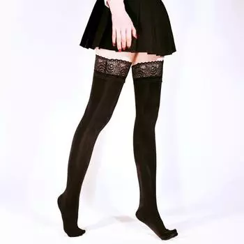 Женские черные носки выше колена из телячьей кожи - весна и осень JK Style Spring and Autumn-No Velvet