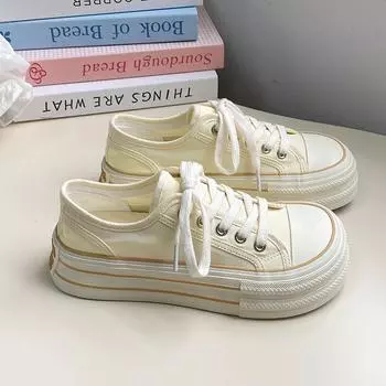 Женские черные парусиновые туфли на плоской подошве 2024 года, новая модная повседневная универсальная нескользящая износостойкая парусиновая спортивная обувь на толстой подошве CN 35(insole 22cm розовый