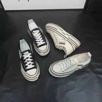 Женские черные парусиновые туфли осень 2024 года от Wu Jianhao: Корейский стиль, толстая подошва, дизайн, увеличивающий рост 39