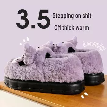 Женские черные плюшевые меховые зимние тапочки - на толстой подошве, теплые, симпатичные, дизайн 2024 года 38-39