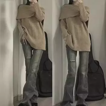 Женские черные расклешенные джинсы с высокой талией 2024 года: Большие, эластичные, свободные и утягивающие на осень/зиму 2XL