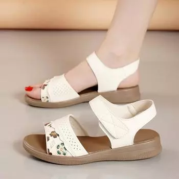 Женские черные сандалии, летние пляжные, дышащие, с открытым носком, на танкетке, повседневные, с цветочным принтом, для девочек, больших размеров EU:35 коричневый