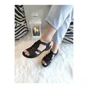 Женские черные сандалии Новые летние удобные дышащие повседневные качественные стильные легкие сандалии