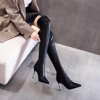 Женские черные сапоги выше колена на шпильке Gold Bird - 2020 High Heel Slim Fashion 38 чёрный