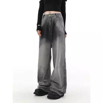 Женские черные серые джинсы Harajuku Y2k Эстетическая уличная одежда 90-х годов Мешковатые джинсовые брюки Корейские джинсовые брюки в стиле панк Винтаж 2000-х годов Дрянная одежда S чёрный