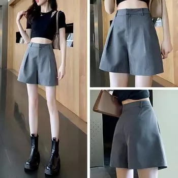 Женские черные широкие летние повседневные шорты с высокой талией 2024 г.