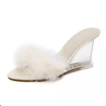 Женские черные тапочки на танкетке с цветочными кристаллами, пикантные прозрачные сандалии на высоком каблуке с цветочным узором и кристаллами LFD 34 хаки