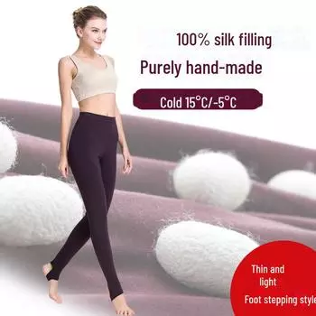 Женские черные теплые хлопковые брюки с высокой талией и наполнителем из 100% шелка тутового шелкопряда - осенне-зимние плавки Regular high waist, XXXL
