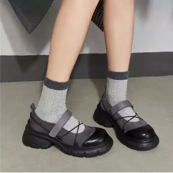 «Женские черные туфли Мэри Джейн в стиле ретро 2024 года с толстой подошвой и застежкой-липучкой» 38 серый