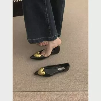 «Женские черные туфли на плоской подошве с острым носком 2024 года: Удобная мягкая подошва во французском стиле для весны, осени и зимы. 37 хаки