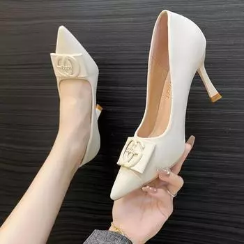 Женские черные туфли на шпильке с острым носком 2023 г. — мягкая кожа, универсальная профессиональная рабочая обувь для весны и осени. 40