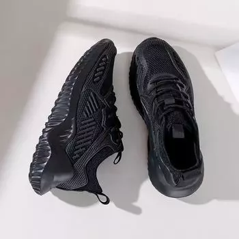 Женские черные туфли Spring Mesh Универсальные дышащие плоские спортивные нескользящие рабочие туфли с сетчатой поверхностью Чисто черные женские туфли 35